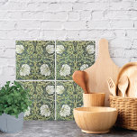 Azulejo De Cerâmica Flores Amarelas de Pimpernel William Morris<br><div class="desc">Azulejos decorativos de William Morris (1834-1896),  Pimpernel (1876). Bolhas brancas com folhas verdes e flores amarelas de pâncreas.</div>