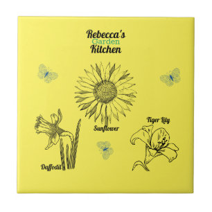 Azulejo De Cerâmica Flores Amarelas Ilustradas