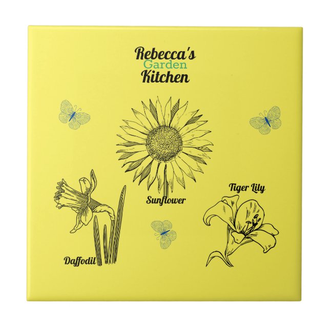 Azulejo De Cerâmica Flores Amarelas Ilustradas (Frente)