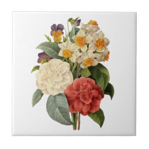 Azulejo De Cerâmica Flores Antigas, Camélias e Narcisos, Redoute