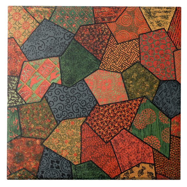 AZULEJO DE CERÂMICA  FLORES ANTIQUAS JAPONESAS,FOLHAS,FLORAL GEOMÉTRICO (Frente)