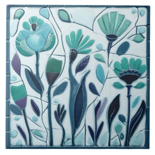 Azulejo De Cerâmica Flores Aqua Turquoise Whimsical