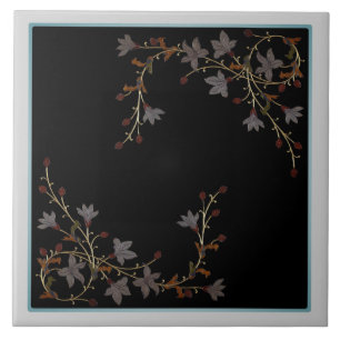 Azulejo De Cerâmica Flores Art Déco em Preto