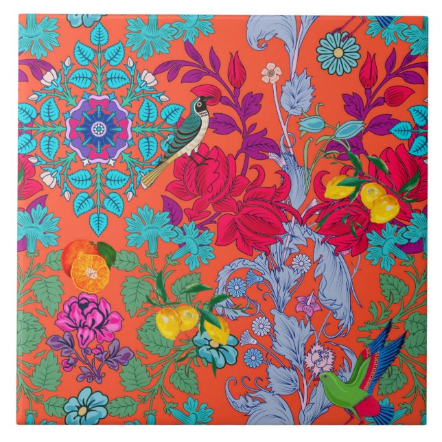 Azulejo De Cerâmica Flores,art nouveau,estilo William Morris (Frente)