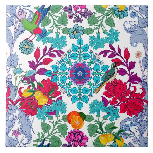 Azulejo De Cerâmica Flores,art nouveau,estilo William Morris (Frente)