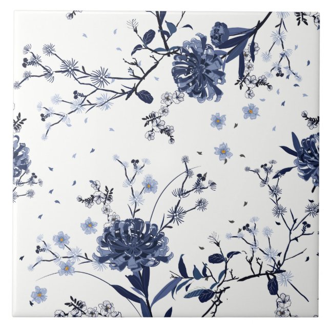 Azulejo De Cerâmica Flores azuis (Frente)