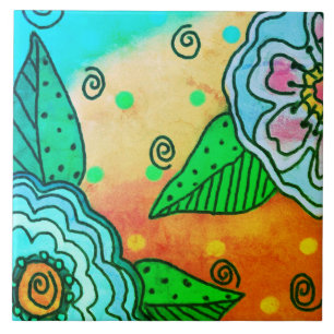 Azulejo De Cerâmica Flores Azuis Abstratas