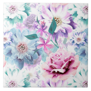 Azulejo De Cerâmica Flores azuis, cor de água rosa.