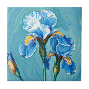 Azulejo De Cerâmica Flores Azuis de Íris Padrão Artístico