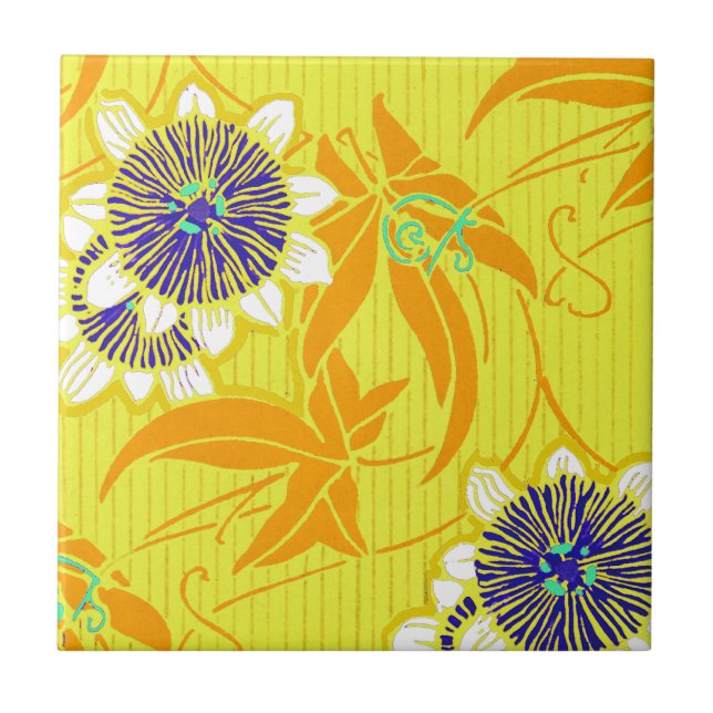 Azulejo De Cerâmica Flores Azuis em Amarelo (Frente)