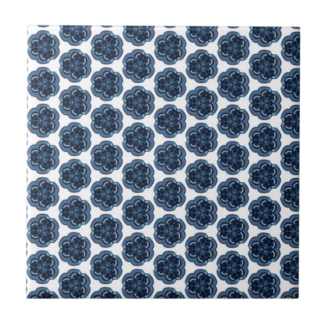 Azulejo De Cerâmica Flores Azuis Geométricas (Frente)
