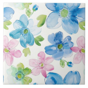 Azulejo De Cerâmica Flores Azuis Rosa Chic