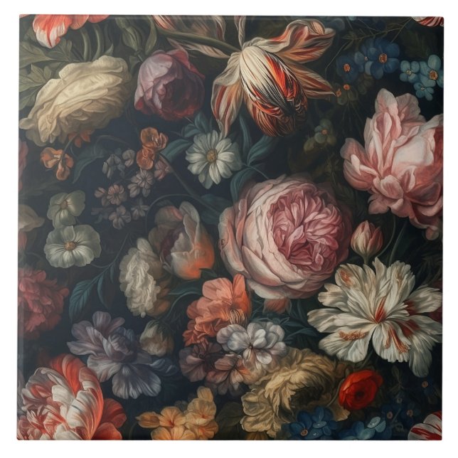 Azulejo De Cerâmica Flores Barrocas Românticas Elegantes Pintura Petro (Frente)