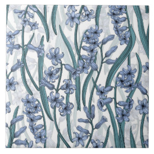 Azulejo De Cerâmica Flores Blue Hyacinth em branco