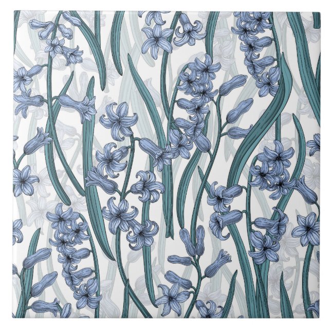 Azulejo De Cerâmica Flores Blue Hyacinth em branco (Frente)