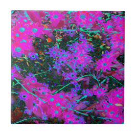 Azulejo De Cerâmica Flores bonito, cor-de-rosa-quente, magenta e azul-