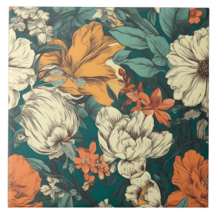 Azulejo De Cerâmica Flores bonito laranja, amarela e verde
