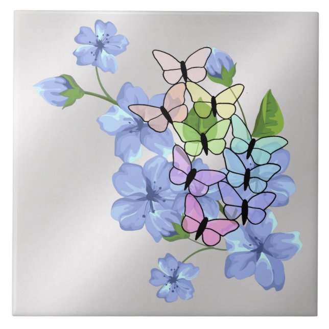 Azulejo de Cerâmica Flores & Borboletas (Frente)
