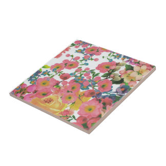 Azulejo De Cerâmica Flores botânicas, cor-de-rosa