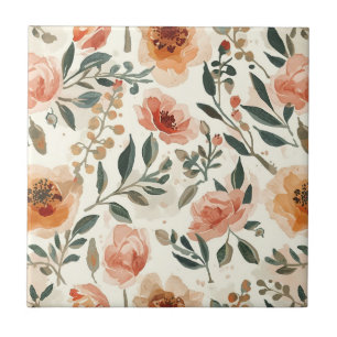 Azulejo De Cerâmica Flores Botânicas de Aquarela Laranja Pintura