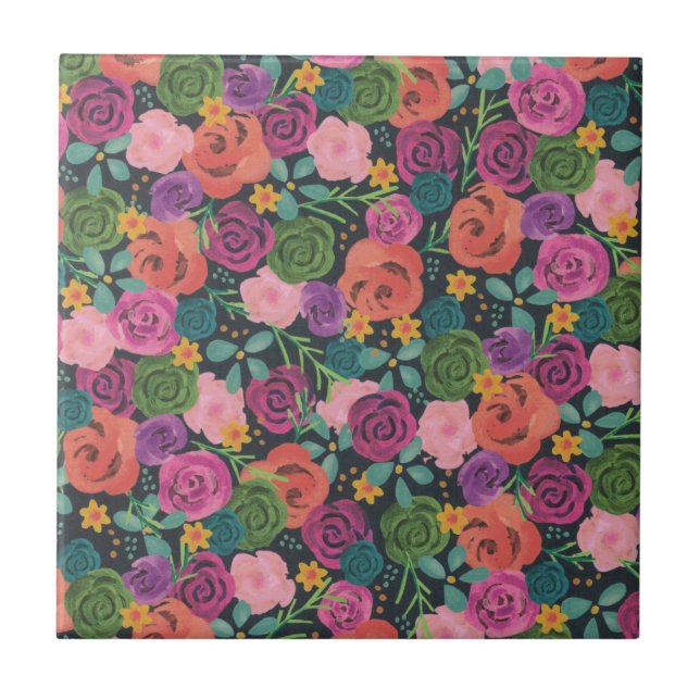 Azulejo De Cerâmica flores botânicas florais boho rosa elegantes (Frente)