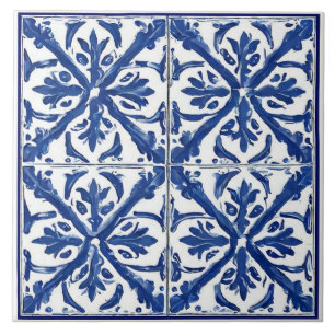 Azulejo De Cerâmica Flores brancas azuis pintadas no Mediterrâneo