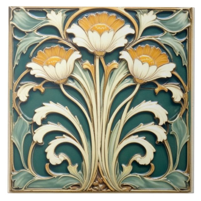 Azulejo De Cerâmica Flores Brancas com Pistils Amarelos (Frente)