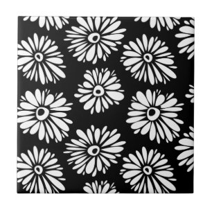 Azulejo De Cerâmica Flores brancas e pretas