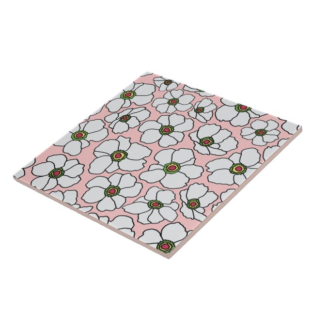 Azulejo De Cerâmica Flores Brancas e Rosas Mod  (Lateral)