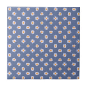 Azulejo De Cerâmica Flores Brancas Fofas em Padrão Azul