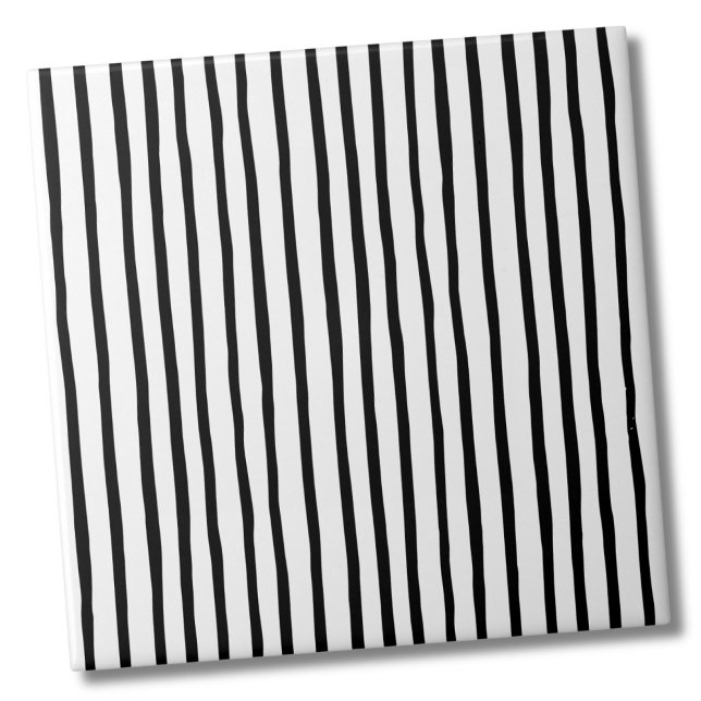 Azulejo De Cerâmica Flores brancas pretas de padrão simples (Simple Pattern Black White Stripes Ceramic Tile)