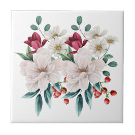 Azulejo De Cerâmica Flores Brancas Vermelhas Florais Cozinha Banheiro 