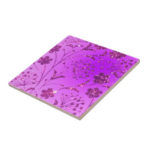 Azulejo De Cerâmica Flores Brilhantes Rosa Púrpura - Luxo