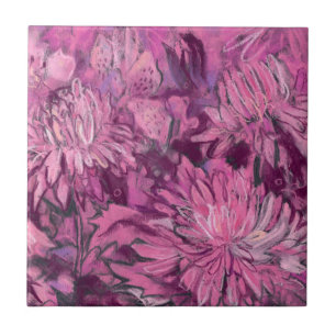 Azulejo De Cerâmica Flores Chrysanthemum Pintura Floral Marrom Rosa
