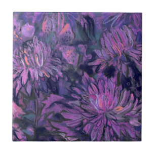 Azulejo De Cerâmica Flores Chrysanthemum Pintura Floral Violeta Rosa