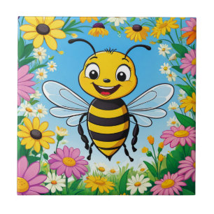 Azulejo De Cerâmica Flores Coloridas De Abelhas De Cartoon