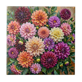 Azulejo De Cerâmica Flores Coloridas de Dahlia