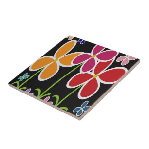 Azulejo De Cerâmica Flores Coloridas De Estilo De Cartoon ・ Pequeno 