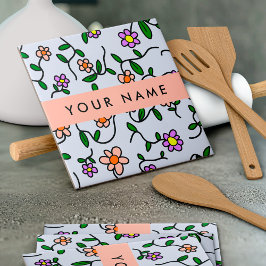 Azulejo De Cerâmica Flores Coloridas, Fundo Azul, Laranja