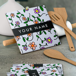 Azulejo De Cerâmica Flores coloridas, fundo azul, preto