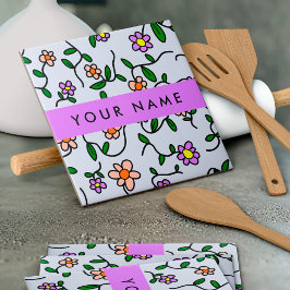 Azulejo De Cerâmica Flores Coloridas, Fundo Azul, Roxo