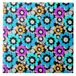 Azulejo De Cerâmica Flores coloridas margaridas Azul Turquesa Roxo 