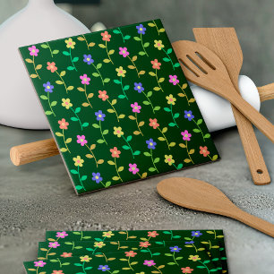 Azulejo De Cerâmica Flores Coloridas, Padrão Floral, Verde, Boho