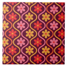 Azulejo De Cerâmica Flores Coloridas Retro em Padrão Ogee Vintage