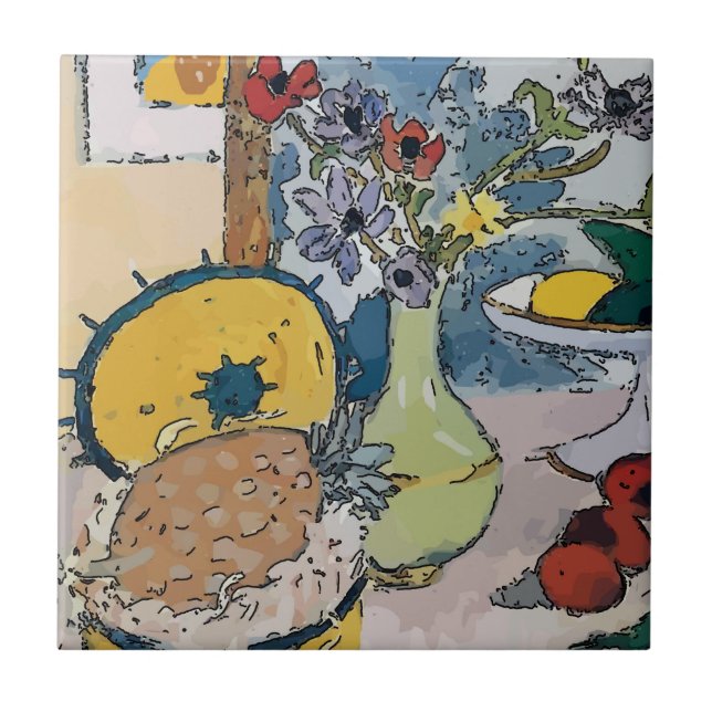 Azulejo De Cerâmica Flores com ananás, após Matisse (Frente)