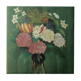 Azulejo De Cerâmica Flores com Hera de Henri Rousseau, Floral Vintage