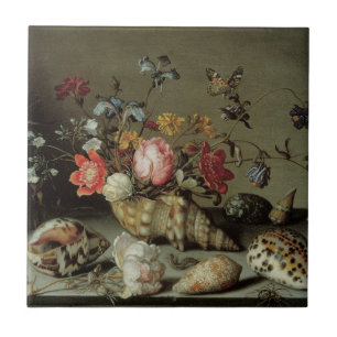 Azulejo De Cerâmica Flores, conchas e insetos Balthasar van der Ast