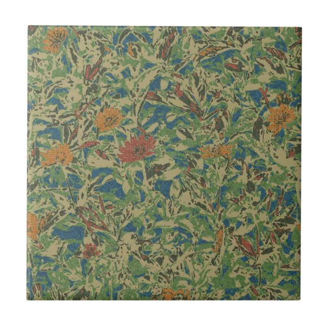 Azulejo De Cerâmica Flores contra o teste padrão da camuflagem da (Frente)
