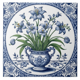 Azulejo De Cerâmica Flores cor azul