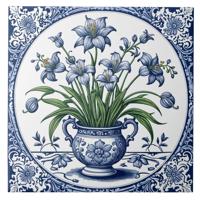 Azulejo De Cerâmica Flores cor azul (Frente)